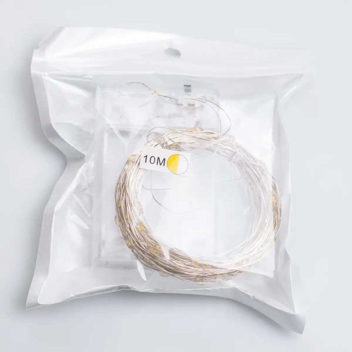 Гірлянда роса 10 метрів крапля на батарейках на 100 led білий дріт жовтий 100L10MWY