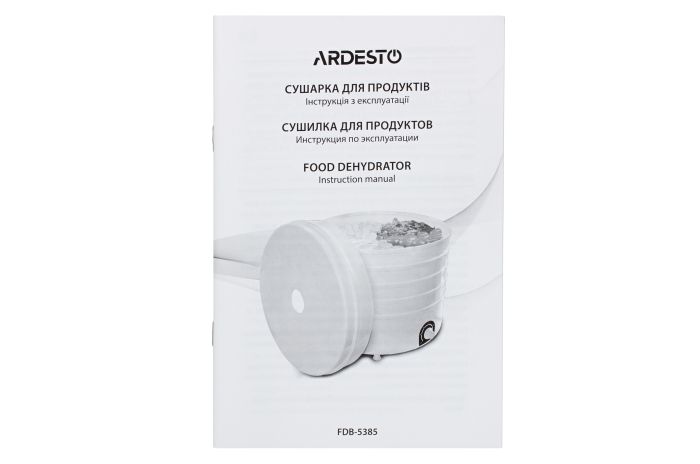 Сушарка для продуктів  , 520Вт, піддонів -5x4см, діаметр-38,5см, макс-70°С, рег.темп, пластик , білий ARDESTO FDB-5385