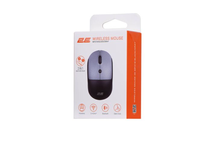 Мышь 2E MF218 Silent, WL/BT, чёрно-серый
