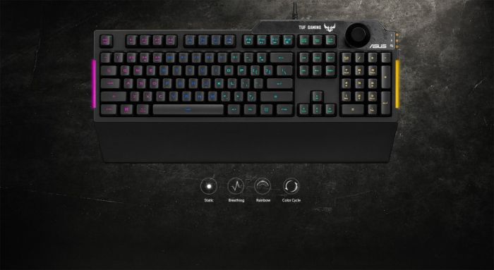 Клавіатура мембранна ASUS TUF Gaming K1, 104key, USB-A, EN/UK, RGB, чорний
