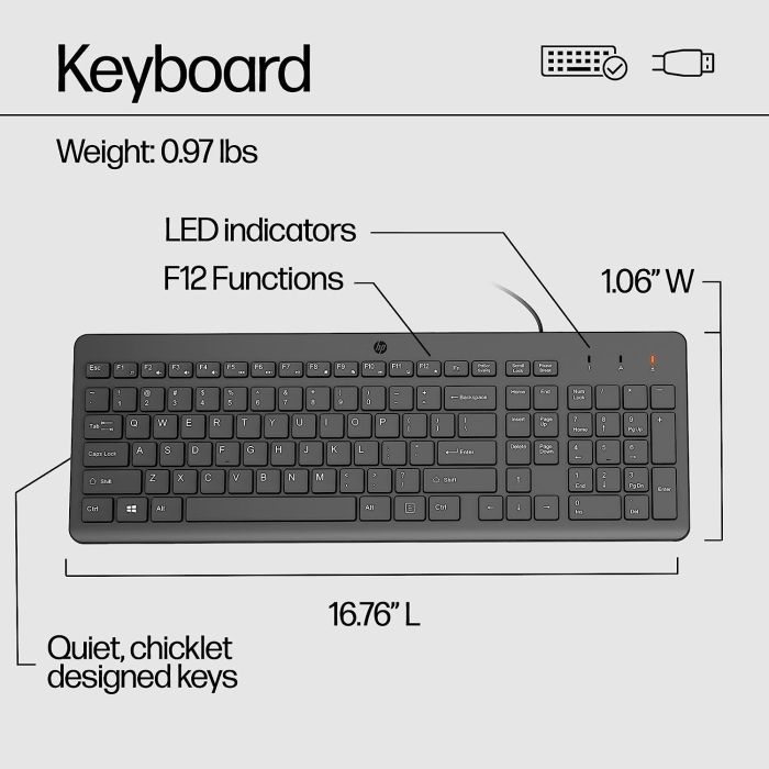 HP Combo keyboard and mouse 150, USB-A, EN/UK, black