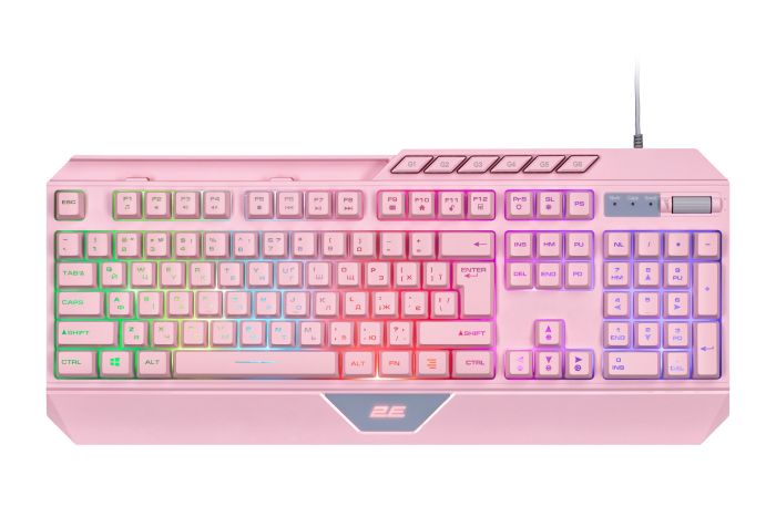 Клавіатура мембранна 2E GAMING KG315 110key, USB-A, EN/UA, RGB, рожевий