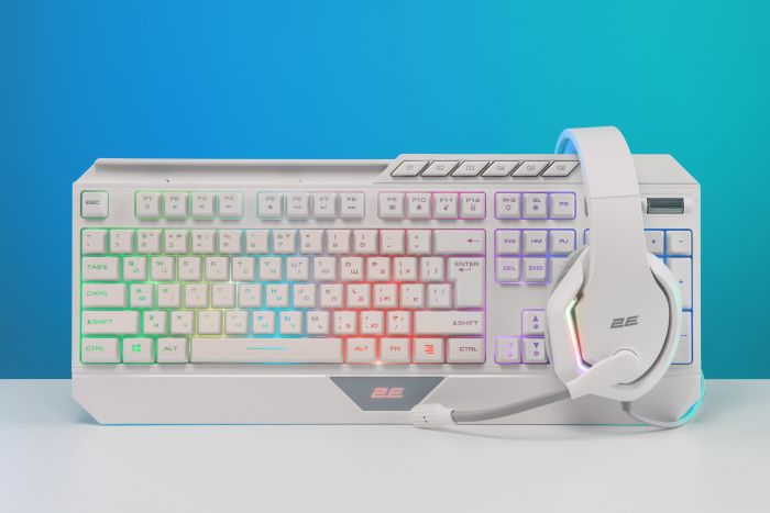 Клавіатура мембранна 2E GAMING KG315 110key, USB-A, EN/UA, RGB, білий