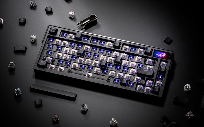 ASUS Keyboard mechanical ROG Azoth Extreme 81key, NX Snow, USB-A/WL/BT, EN, RGB, black