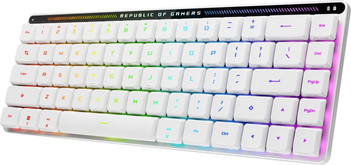 Клавіатура механічна ASUS ROG Falchion RX Low Profile, 68key, Red Switch, USB-A/WL/BT, EN/UK, RGB, білий