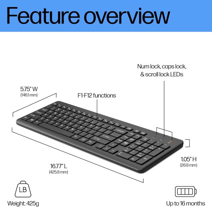 HP Keyboard membrane 220, 104key, WL, EN/UK, black