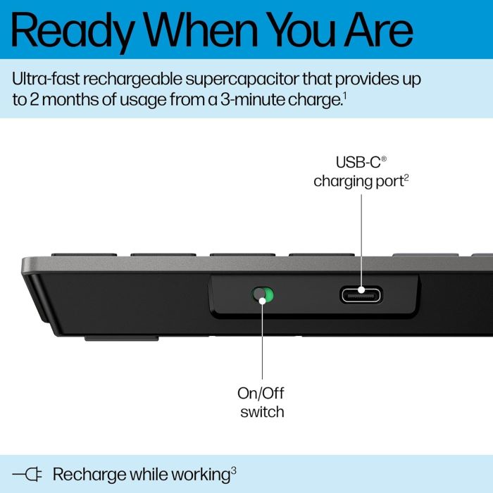 HP Keyboard membrane 720 Multi-Device Rechargeable, 109key, WL/BT, EN/UK, black