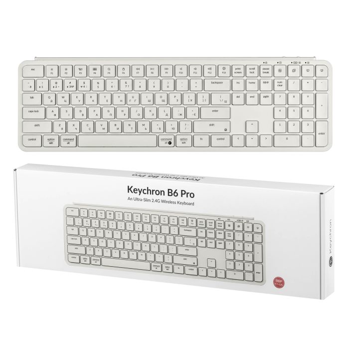 Membrane keyboard Keychron B6 Pro, USB/WL/BT, ivory white