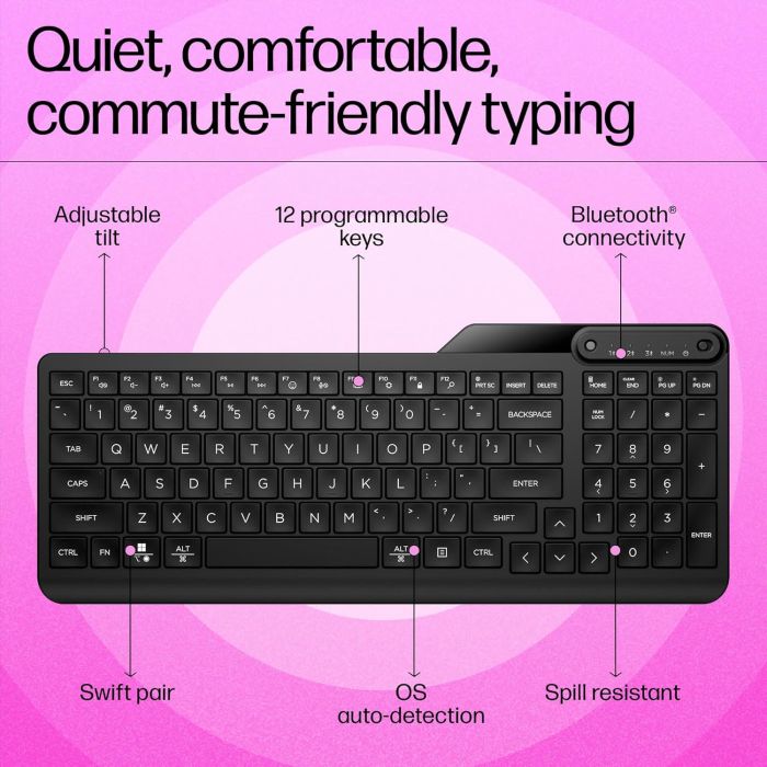 HP Keyboard membrane 460 Multi-Device key, BT, EN/UK, black