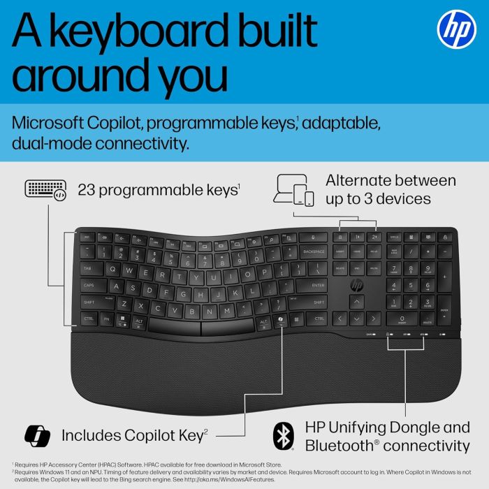 Клавиатура мембранная HP 680 Comfort Dual-Mode 111key, BT, EN/UK, чёрный