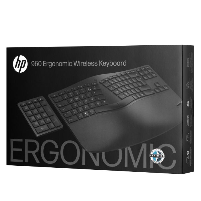 HP Keyboard membrane 960 BLK Ergonomic split-zone, 112key, BT, EN/UK, black