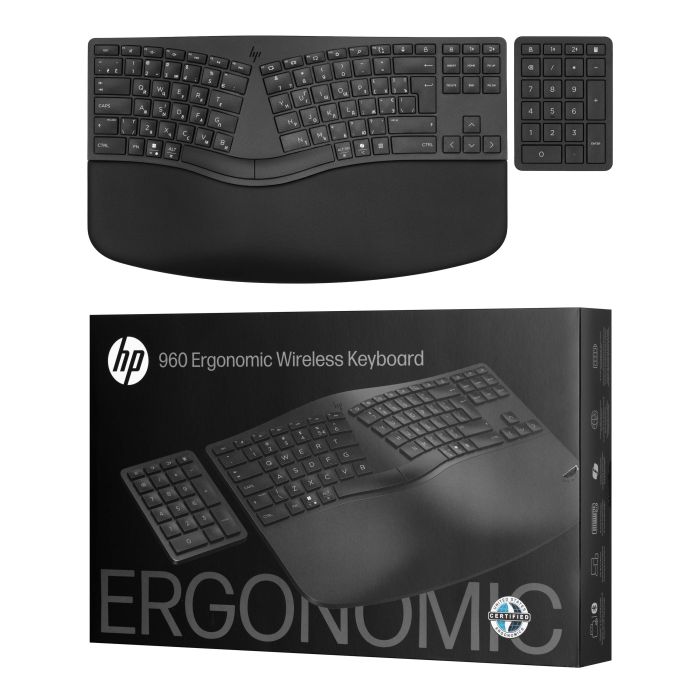 HP Keyboard membrane 960 BLK Ergonomic split-zone, 112key, BT, EN/UK, black