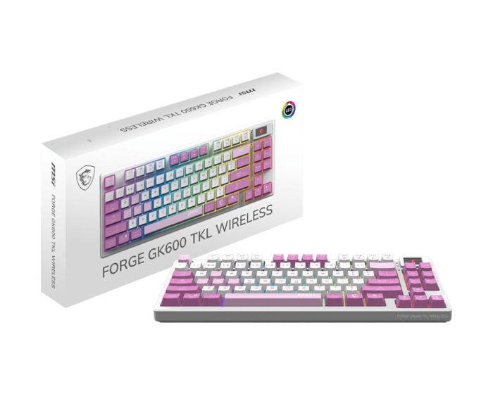 Keyboard mechanical MSI FORGE GK600 TKL W VIOLET UA 83key, mechanical Linear, USB-A, Wireless, Bluetooth, EN/UKR/RU, RGB, violet