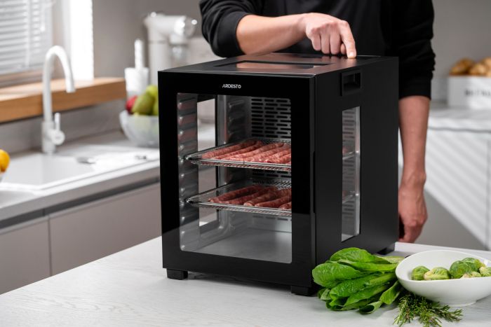 Сушка для продуктов   , 850Вт, поддонов -12x3см, макс-70°С, таймер, электр. управление, нерж., черный ARDESTO FDB-1242