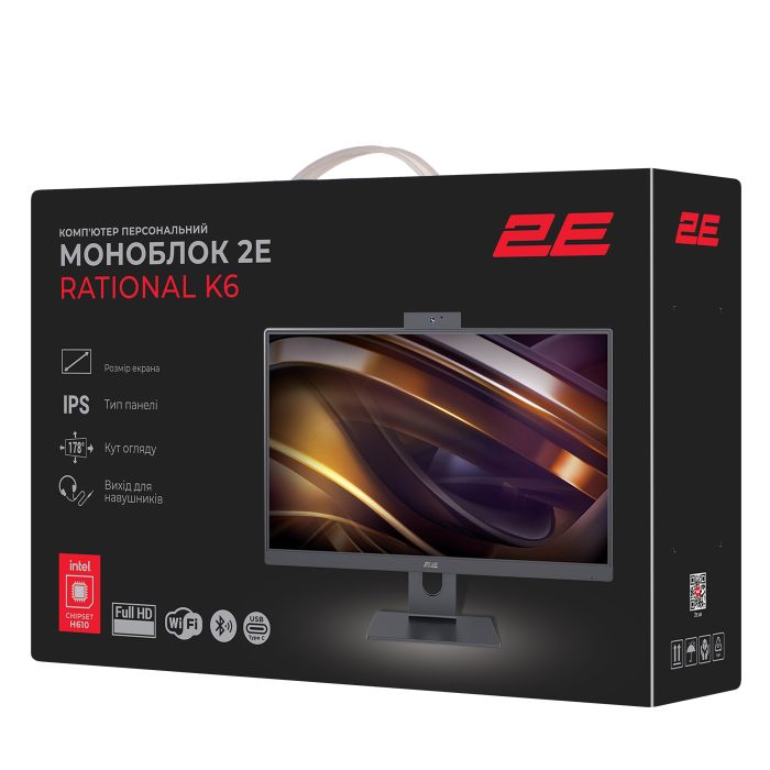 Комп'ютер персональний моноблок 2E Rational K6 23.8" FHD IPS Intel i3-12100, 16Gb, F256GB, UMA, H610, K6.610, 120W, Win11PE, чорний