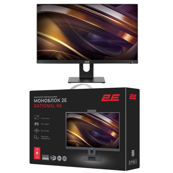 Комп'ютер персональний моноблок 2E Rational K6 23.8" FHD IPS Intel i3-12100, 8Gb, F480GB, UMA, H610, K6.610, 120W, Win11PE, чорний