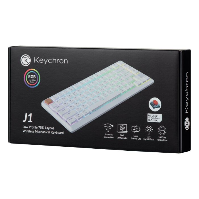 Клавиатура механическая Keychron J1 82Key, K pro Red, WL/BT/USB-A, QMK, Hot-swap, EN/UKR, RGB, белый