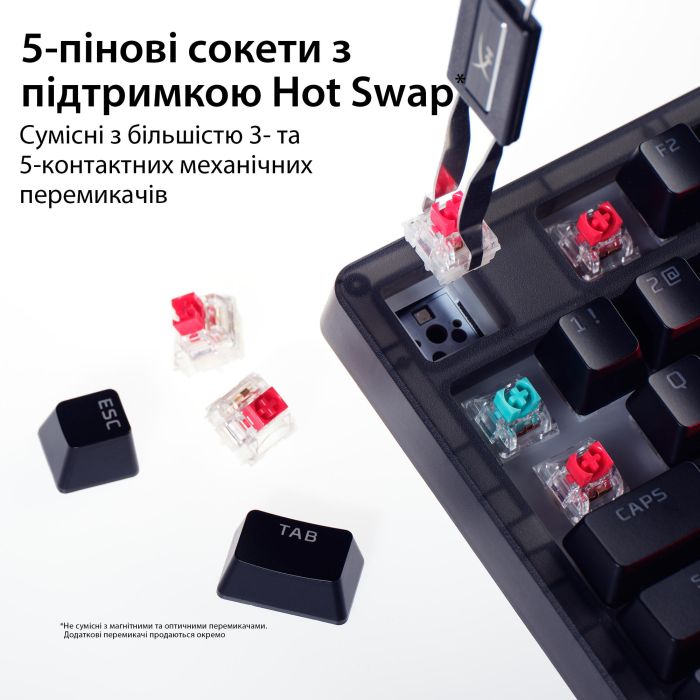 HyperX Alloy keyboard Origins 2 65key, Red, USB-A, Hot-Swap, EN/UA, RGB, black