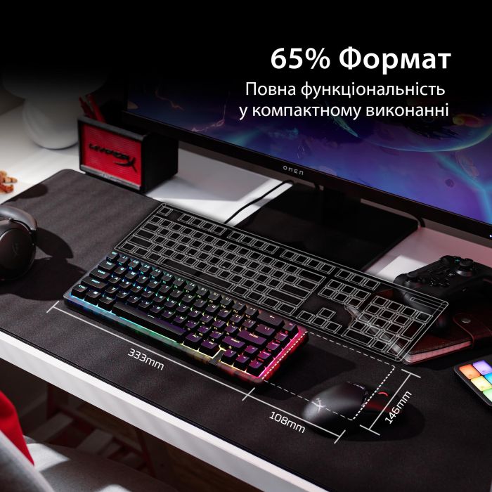 HyperX Alloy keyboard Origins 2 65key, Red, USB-A, Hot-Swap, EN/UA, RGB, black