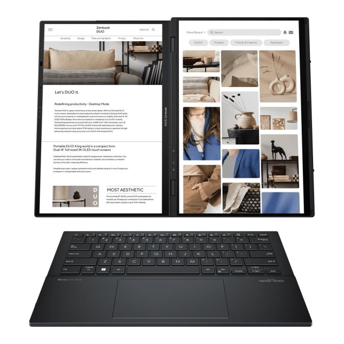 Ноутбук ASUS Zenbook Duo UX8406CA-QL047X 14" FHD Touch OLED, Intel Ultra 9 285H, 32GB, F2TB, UMA, Win11P, Серый