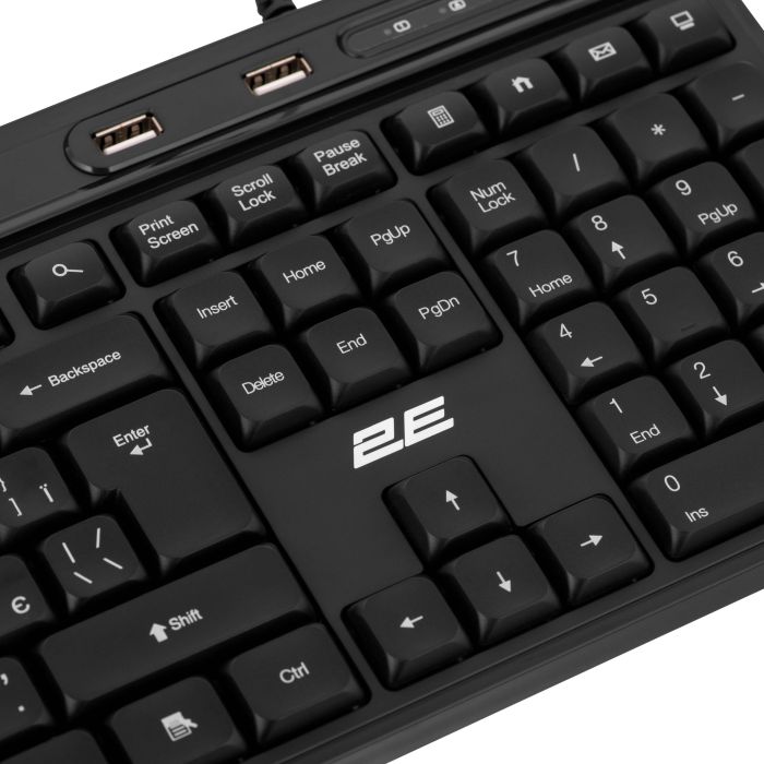 Клавиатура мембранная 2E KS1100 104key, 2xUSB HUB, USB-A, EN/UK, черный