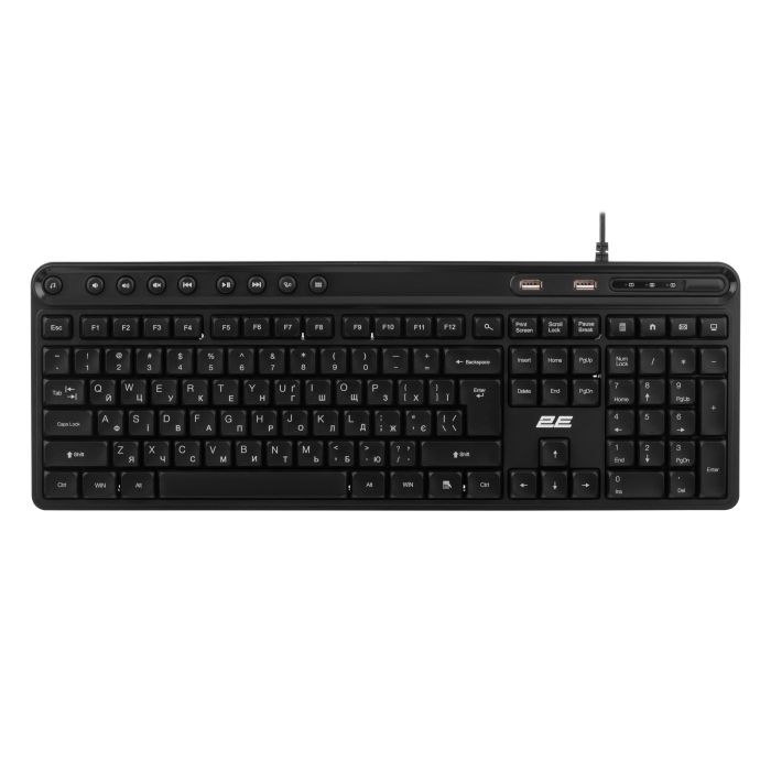 Клавиатура мембранная 2E KS1100 104key, 2xUSB HUB, USB-A, EN/UK, черный