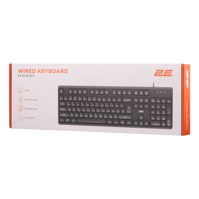 Клавиатура мембранная 2E KS131 104key, USB-A, EN/UK, черный