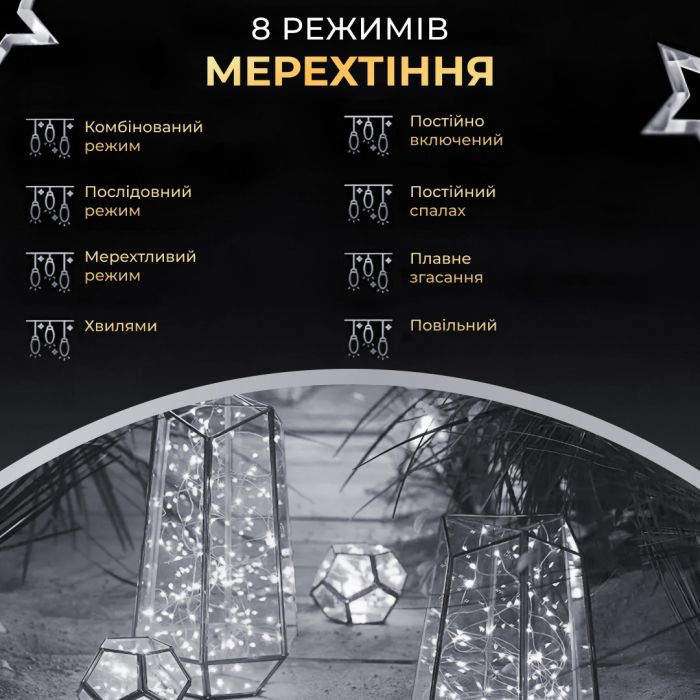 Гірлянда роса на пульті 50 метрів на 500 led світлодіодів крапля на зеленому дроті біла 500L50MGW
