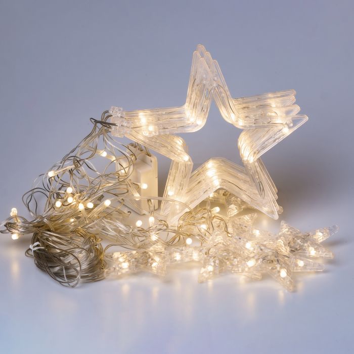 Гірлянда штора 3х0,7 м Зірки на 108 LED лампочок світлодіодна 6 великих та 6 маленьких зірок 9В 8 режимів Жовтий 1733056Y