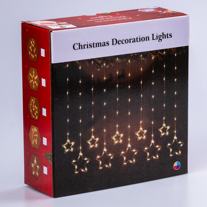 Гірлянда штора 3х0,7 м Зірки на 108 LED лампочок світлодіодна 6 великих та 6 маленьких зірок 9В 8 режимів Синій 1733054BL