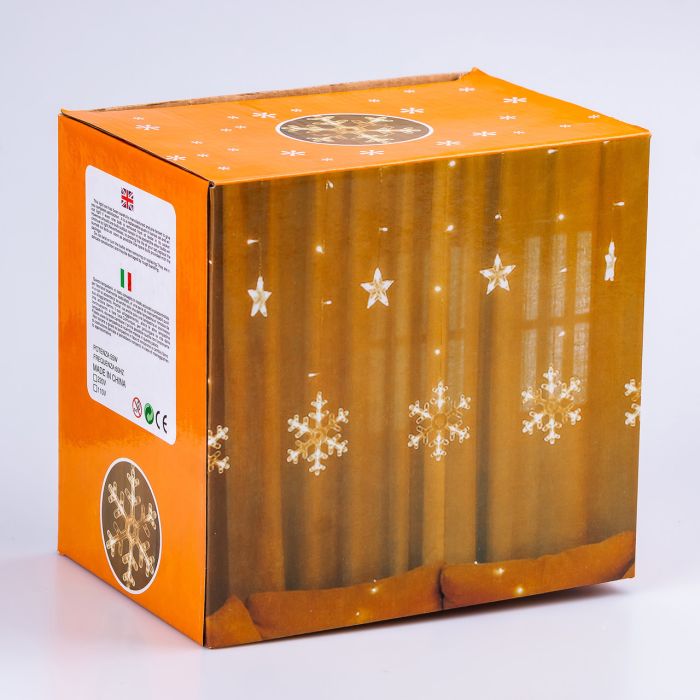 Гірлянда світлодіодна штора GarlandoPro сніжинка і зірка 12 фігур 3х1м гірлянда зірка Жовтий 1733063Y