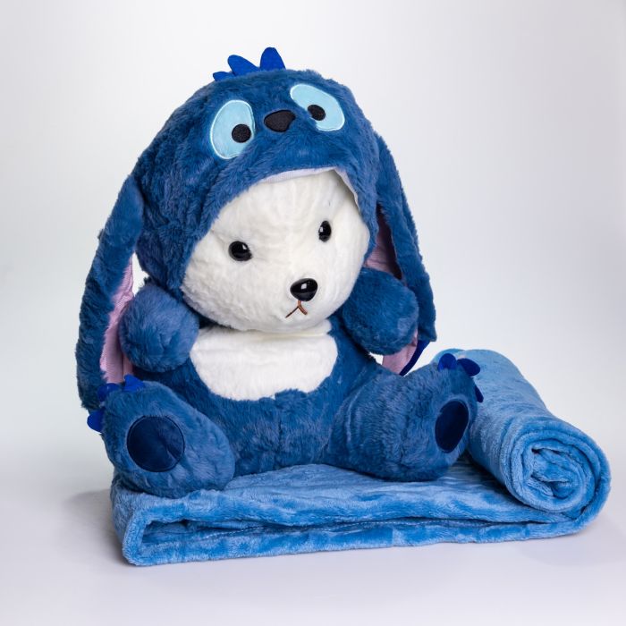 М'яка іграшка-плед, подушка 3 в 1 Ведмедик Тедді в костюмі Стіча плед в іграшці 40×35×15 (см) Синій 520-2BL