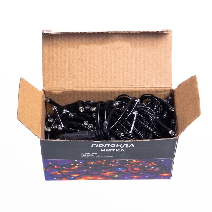 Новорічна гірлянда кімнатна нитка 10 м 120 LED чорний провід Білий W120LED10MBW