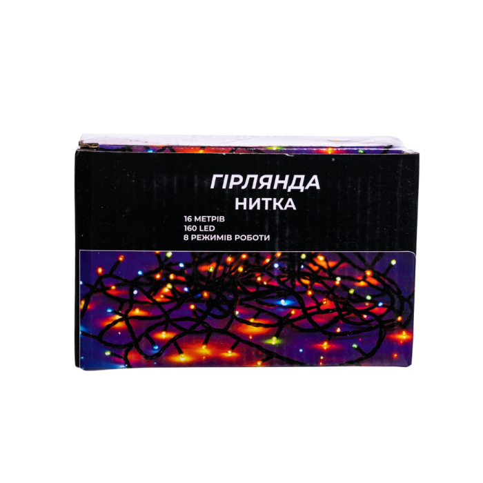 Новорічна гірлянда кімнатна нитка 14 м 160 LED кімнатна гірлянда чорний провід Біле світло W160LED16MBW