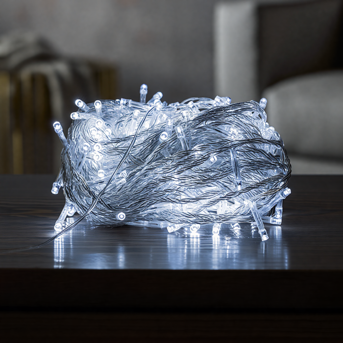 Новорічна гірлянда кімнатна нитка 18 м 180 LED білий провід Білий W180LED18MWW