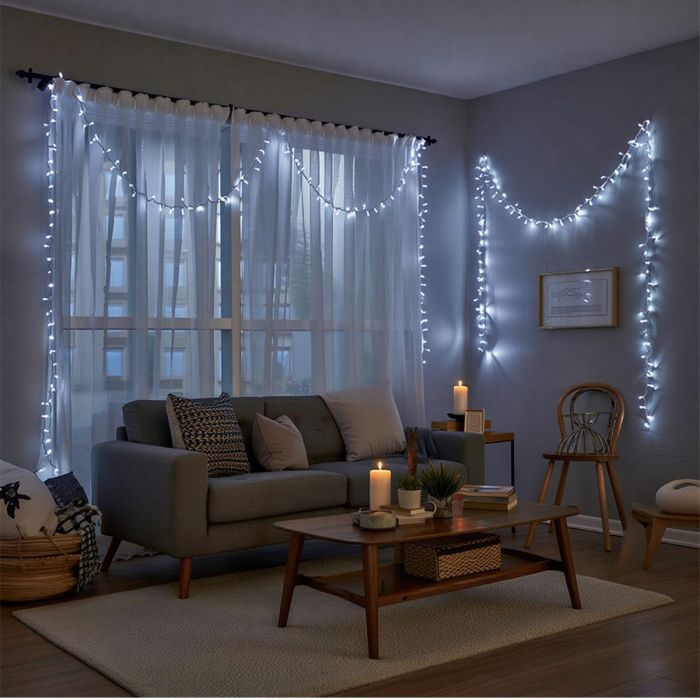 Новорічна гірлянда кімнатна нитка 22 м 220 LED кімнатна гірлянда білий провід Біле світло W220LED22MWW