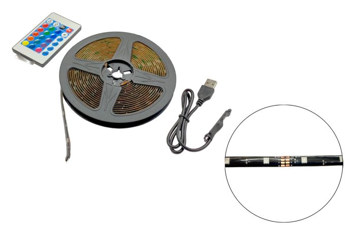 Светодиодная LED лента с пультом RGB 5050 (питиние от USB) (EL-5050-1)